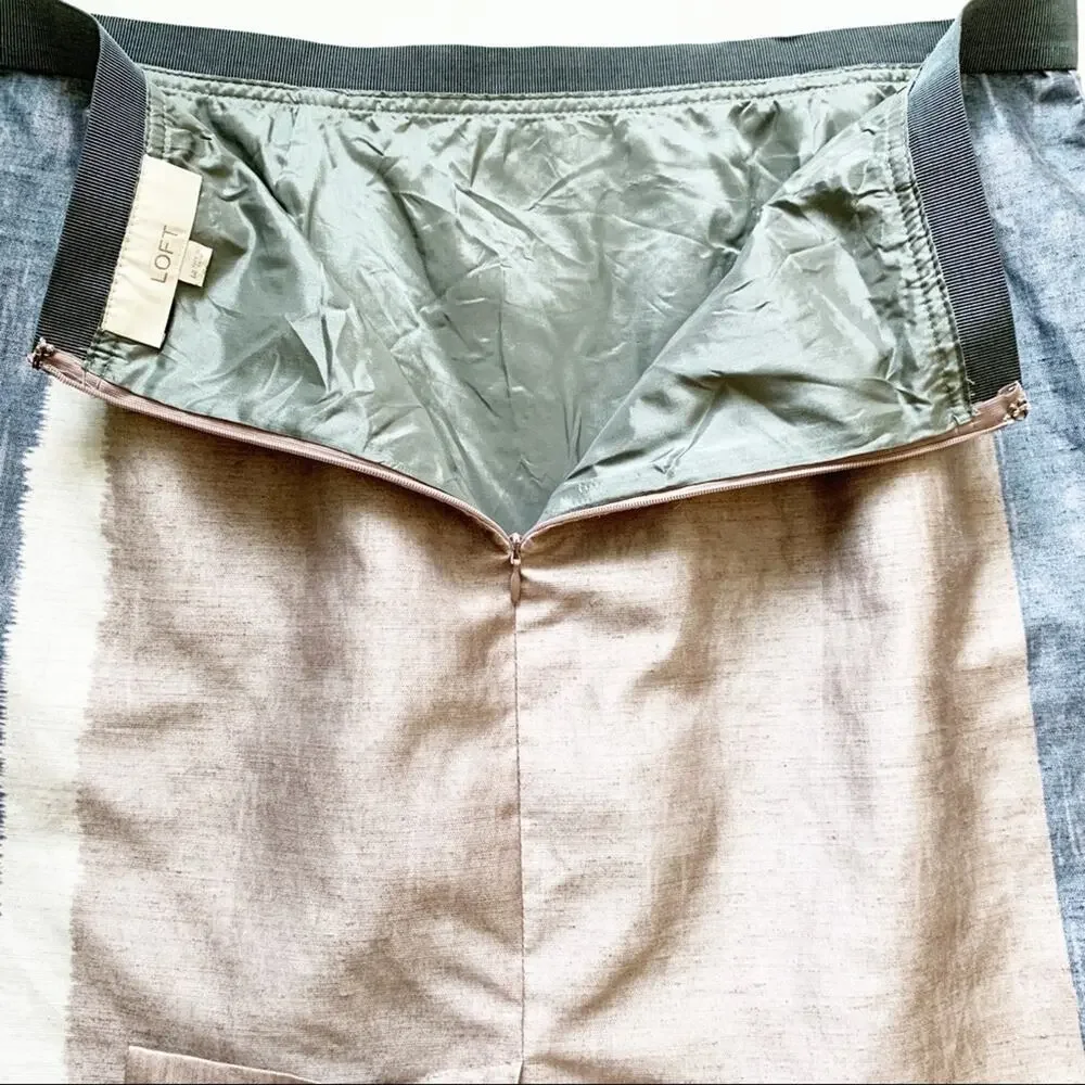 LOFT Skirt Blue Gray Taupe Colorblock Pencil Above Knee Career Skirt Size 14